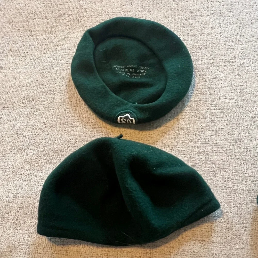 Vintage Girl Scouts Wool Berets and Sashes Lot 100% Wool Made in England Badges